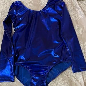 Shiny Long-Sleeve Metallic Royal Blue Kids One-Piece